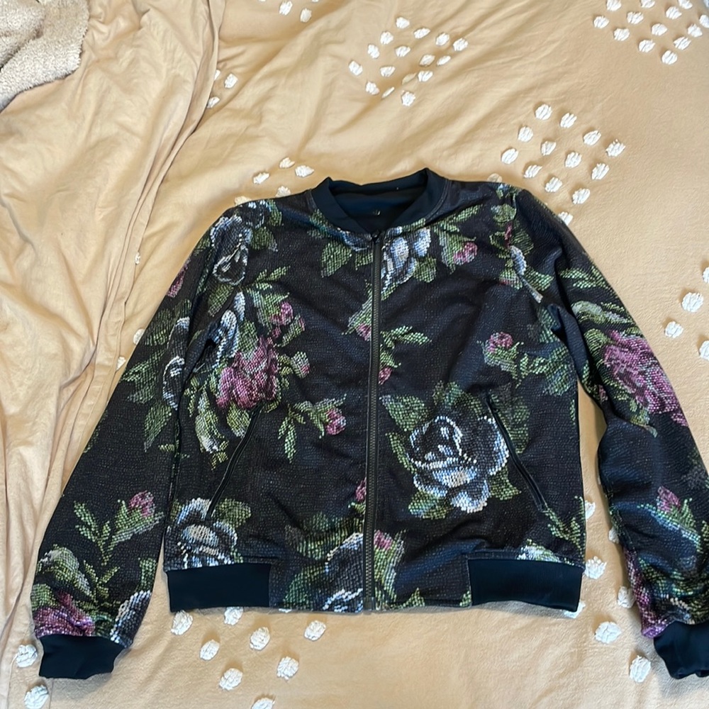 lululemon athletica Black Floral Bomber Jacket